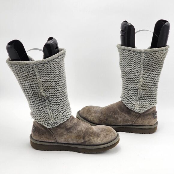 UGG Australia Shaina Knit Cuff Button Gray Slouch Boots in Size 8 - Picture 5 of 14